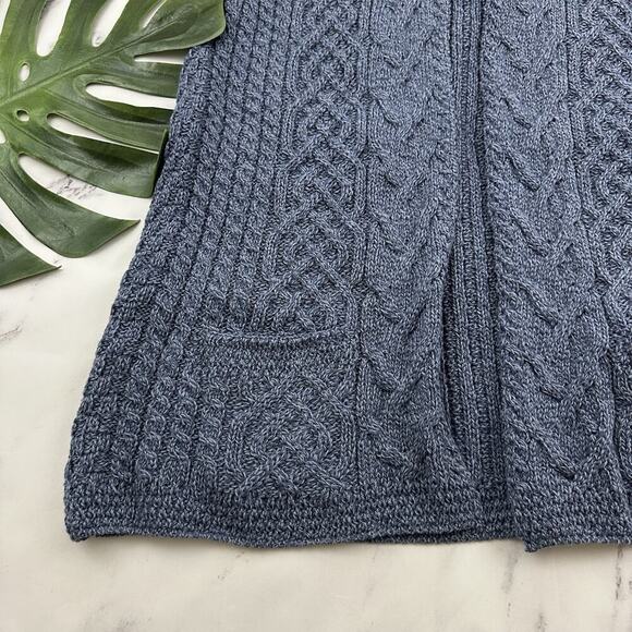 Kilronan Knitwear Womens Merino Wool Sweater Vest Size L Blue Cable Knit Open - Picture 4 of 10